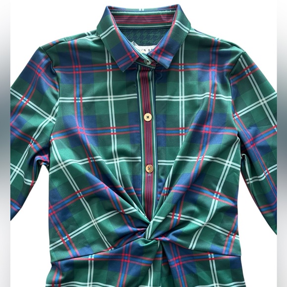 GRETCHEN SCOTT TWIST & SHOUT SCUBA DRESS NWT SIZE LARGE MIDDLETON PLAID GREEN - Picture 3 of 12